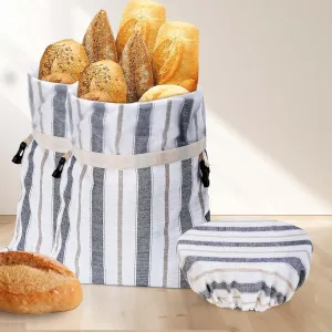 [2Pack 1]Bread Bags for Homemade Sourdough Bread,Reusable Linen Sourdough bread bag/Storage with Plastic Lined/Large Proofing Cover [Blue stripe 16"x 12"]
