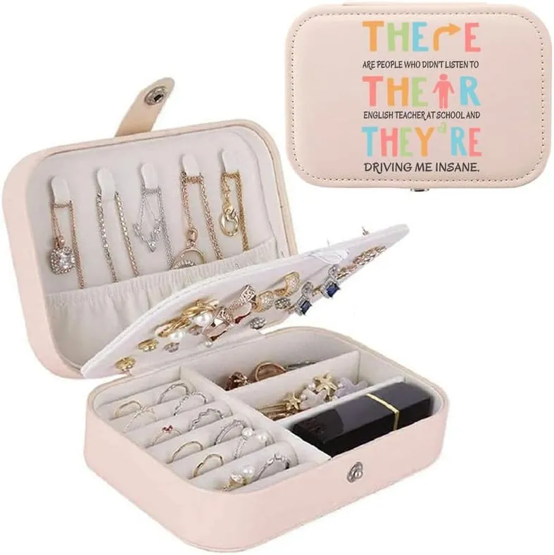 3-In-1 There Their They‘re English Teacher Jewelry Box and Makeup Bag Set For Teacher Gift