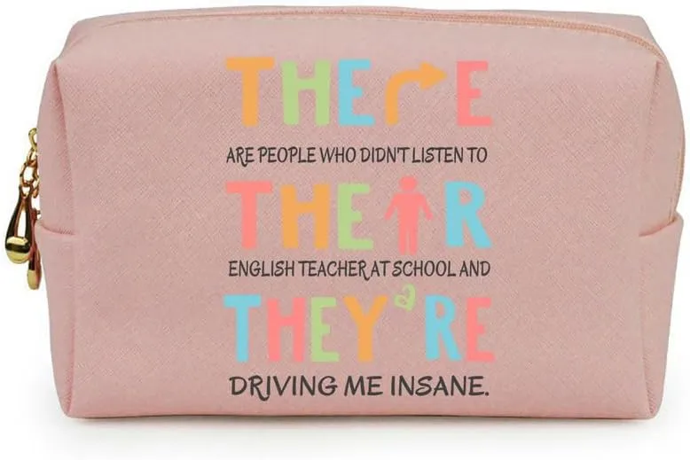 3-In-1 There Their They‘re English Teacher Jewelry Box and Makeup Bag Set For Teacher Gift