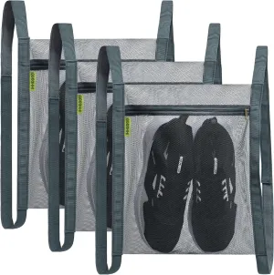 3 Pcs Sneaker Wash & Dry Net Bag for Dryer,15.7x13.8 Inch Large HoneyComber Mesh Bags with Zipper and Strap for Shoes, Clothing, Laundry Reused Bag Tool (Grey)