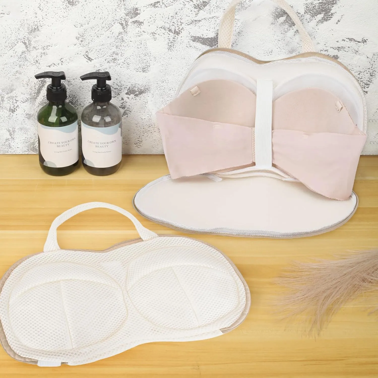 3Pcs Bra Wash Bags for Laundry Lingerie Brassiere Bag bra washing protector holder for Washing Machine Beige(A to C Cups)
