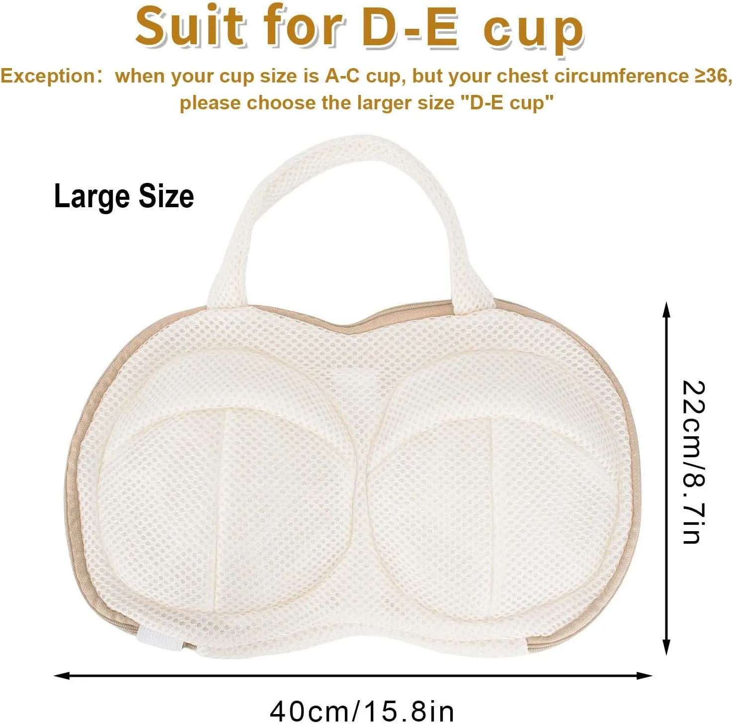 3Pcs Bra Wash Bags for Laundry Lingerie Brassiere Bag bra washing protector holder for Washing Machine Beige(D to E Cups)