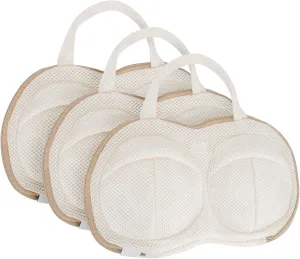 3Pcs Bra Wash Bags for Laundry Lingerie Brassiere Bag bra washing protector holder for Washing Machine Beige(D to E Cups)