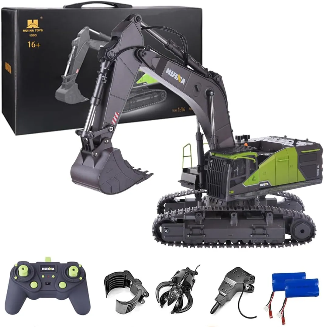 4 in 1 RC Excavator, 2.4Ghz Remote Control Alloy Excavator 1/14 Scale 22CH Full Functional Electric Construction Vehicles Toys for Boys (9300031YQNGC916UV16I0D)