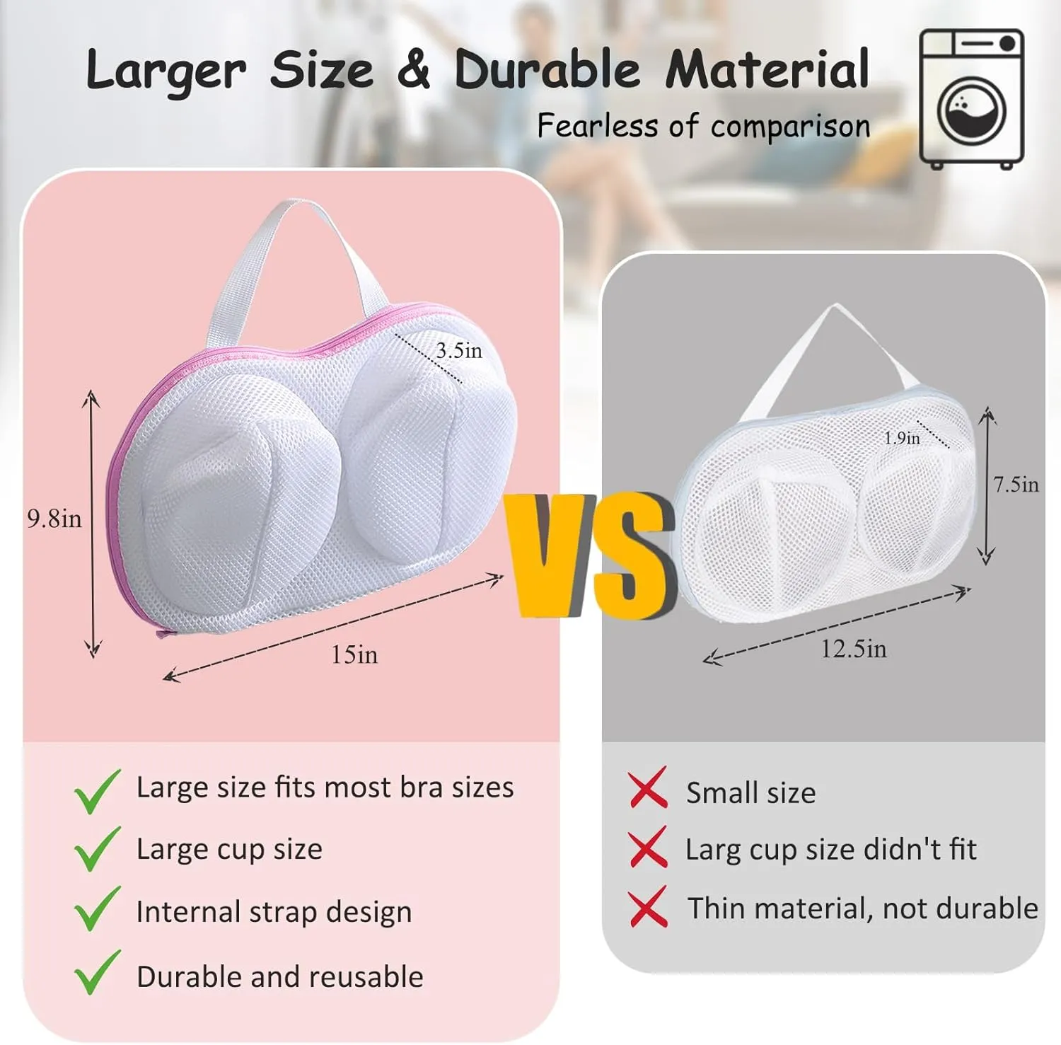 4 Pack Large Bra Washer Laundry Bags for Washing Machine, Lingerie Bag for Washing Delicates Underwear Brassiere, Bra Washer Protector for Laundry (Large-Pink 4 pack)