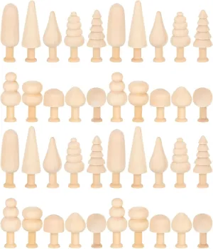 40 Pcs Small Wooden Mushroom Unfinished Wood Christmas Tree Wooden Tree for Painting Craft DIY Trees Easter Decoration Mini Wood Crafts DIY Graffiti Wooden Tree DIY Wood Trees