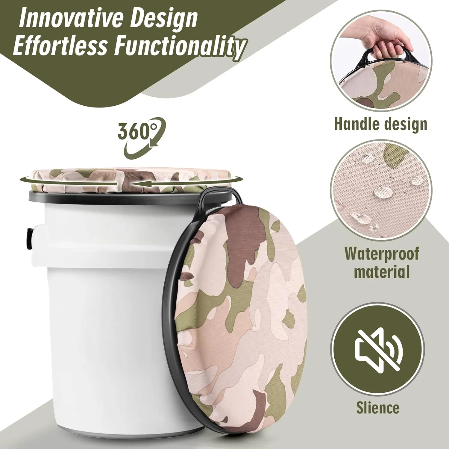 5 Gallon Bucket Seat for Yeti Only, 360 Degree Swivel Load Out Bucket Seat, 5 Gal Foam Cushion Bucket Seat Lid with Padded Top for Hunting Fishing Camping Baseball