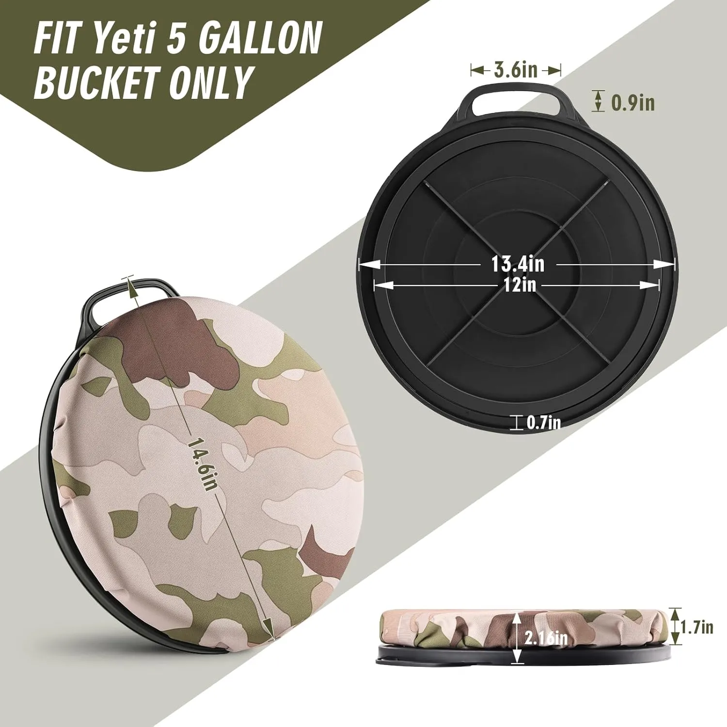 5 Gallon Bucket Seat for Yeti Only, 360 Degree Swivel Load Out Bucket Seat, 5 Gal Foam Cushion Bucket Seat Lid with Padded Top for Hunting Fishing Camping Baseball