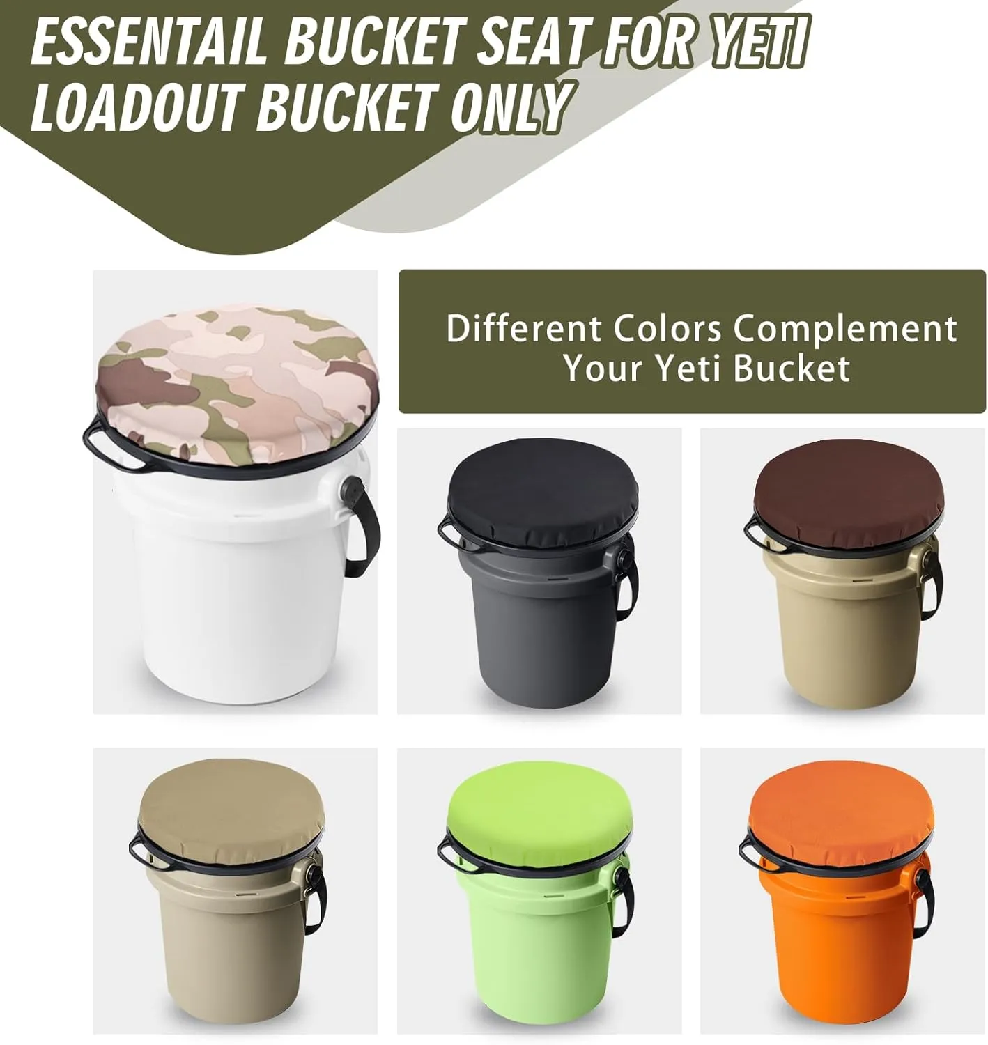 5 Gallon Bucket Seat for Yeti Only, 360 Degree Swivel Load Out Bucket Seat, 5 Gal Foam Cushion Bucket Seat Lid with Padded Top for Hunting Fishing Camping Baseball