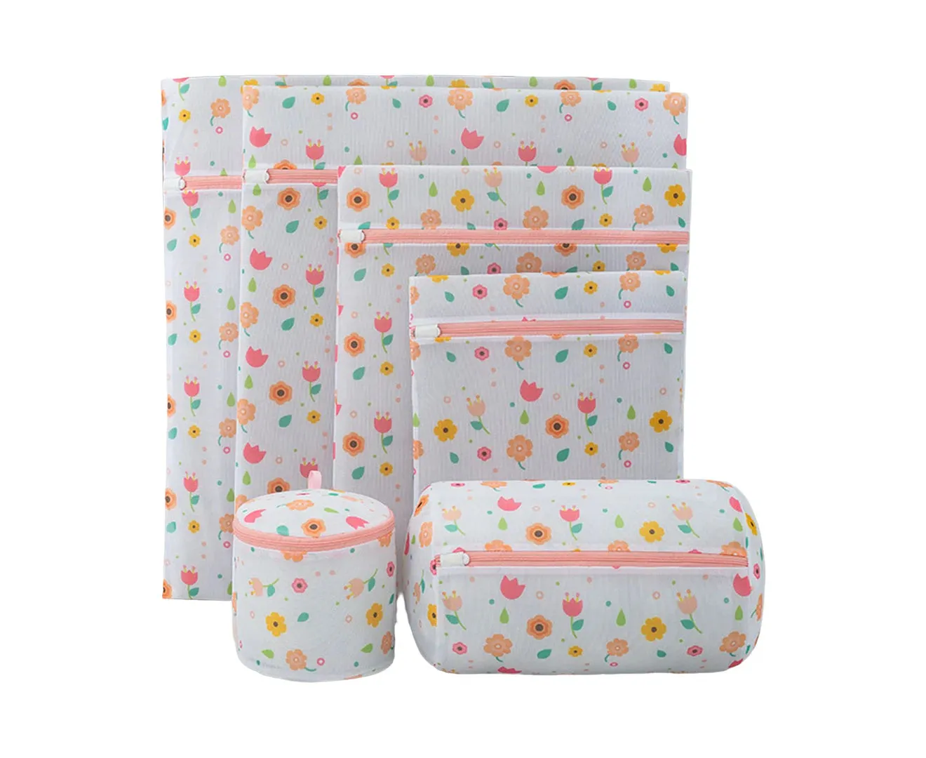 6Pcs Laundry Bag with Zipper Thick Fine Mesh Patterns Printing Foldable Cleaning Polyester Underwear Bra Clothing Washing Bag for