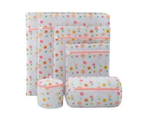 6Pcs Laundry Bag with Zipper Thick Fine Mesh Patterns Printing Foldable Cleaning Polyester Underwear Bra Clothing Washing Bag for