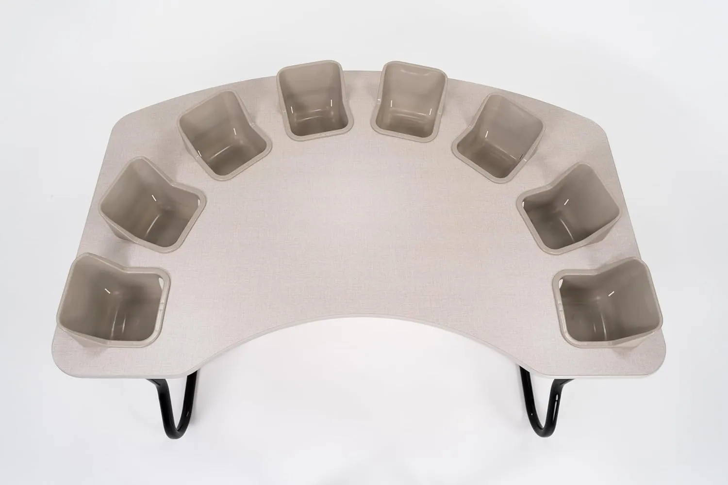 8-Seat Feeding Table, Natural Linen Top, Sand Seats