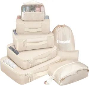 8 Set Packing Cubes, Travel Essentials for Carry on Luggage, Suitcase Organizer Bags Set for Travel Accessories in 4 Sizes(Extra Large, Large, Medium, Small)，Cream