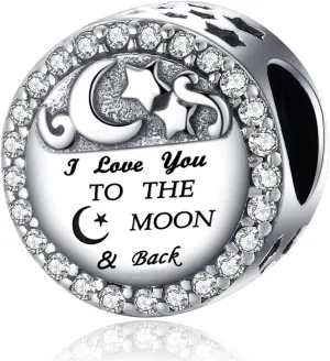 925 Sterling Silver Charm Fit for Pandora Charms Bracelet Necklace I Love You to the Moon and Back Charm Gifts for Women