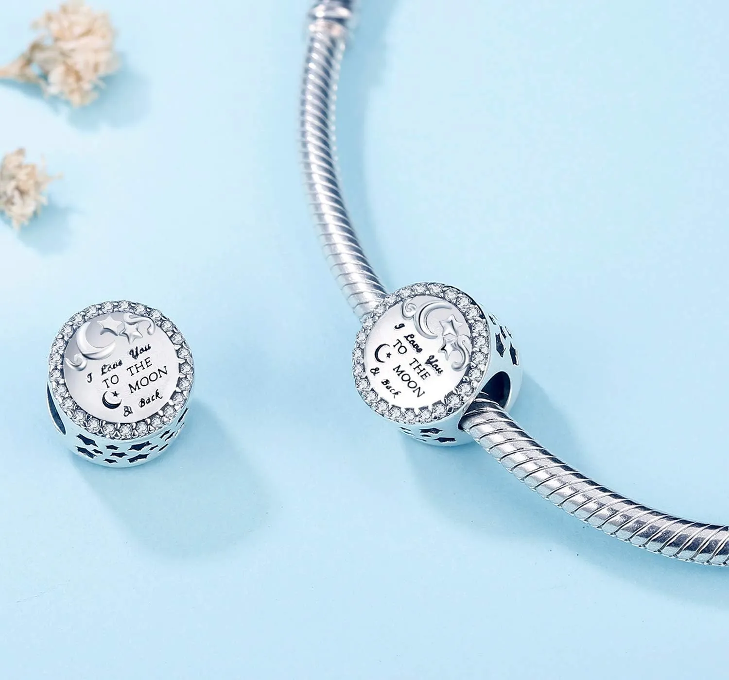 925 Sterling Silver Charm Fit for Pandora Charms Bracelet Necklace I Love You to the Moon and Back Charm Gifts for Women