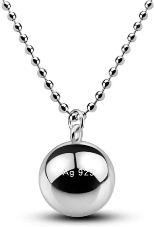 925 Sterling Silver Harmony Ball Necklace Brilliant Chime Bola 20MM Pendant Choker 18" 20" 22" 24" 26" Beads & O-Chain Women Jewelry Gifts For Pet Cats & Dogs (Bead chain, 32 inch)