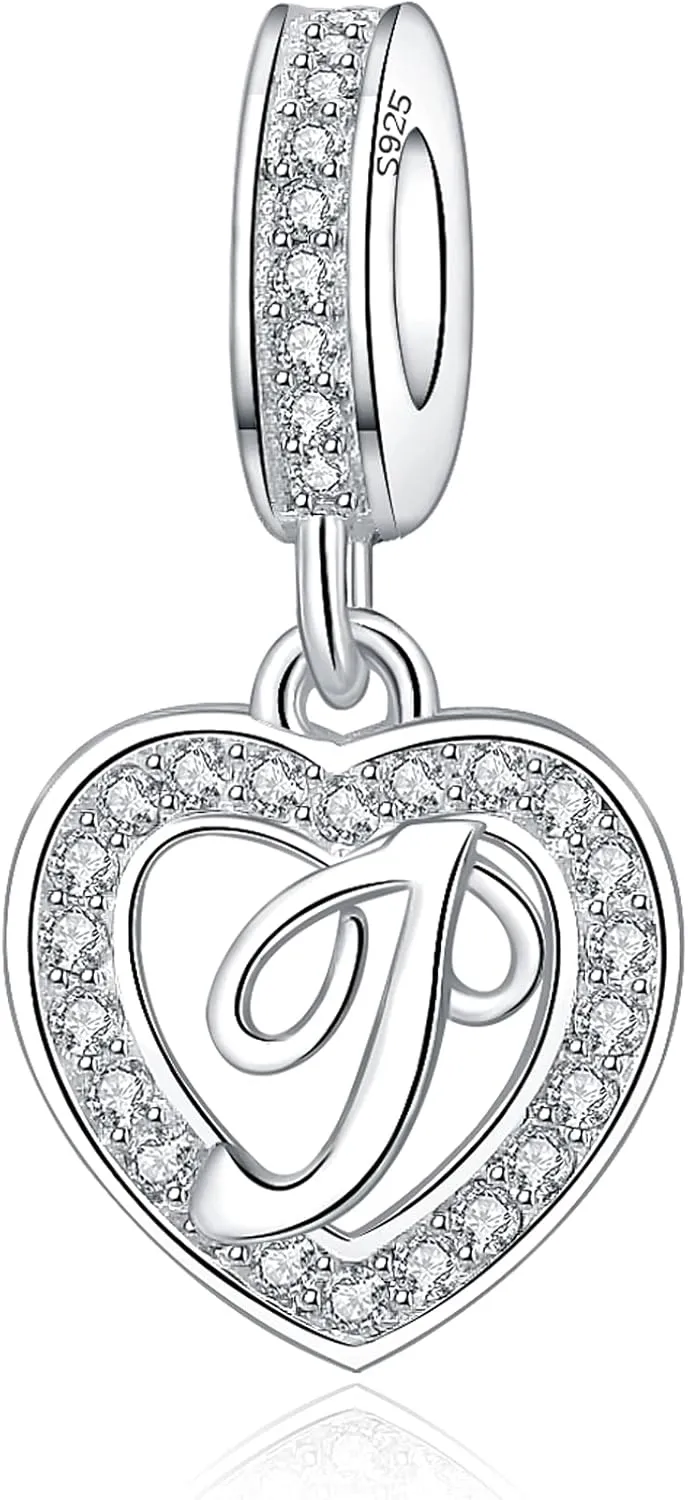 925 Sterling Silver Letter Charms A~Z Alphabet Charm Letter Beads fit Pandora European Bracelets fit Wife Mom Christmas Birthday Gift