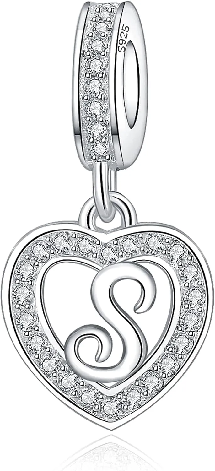 925 Sterling Silver Letter Charms A~Z Alphabet Charm Letter Beads fit Pandora European Bracelets fit Wife Mom Christmas Birthday Gift