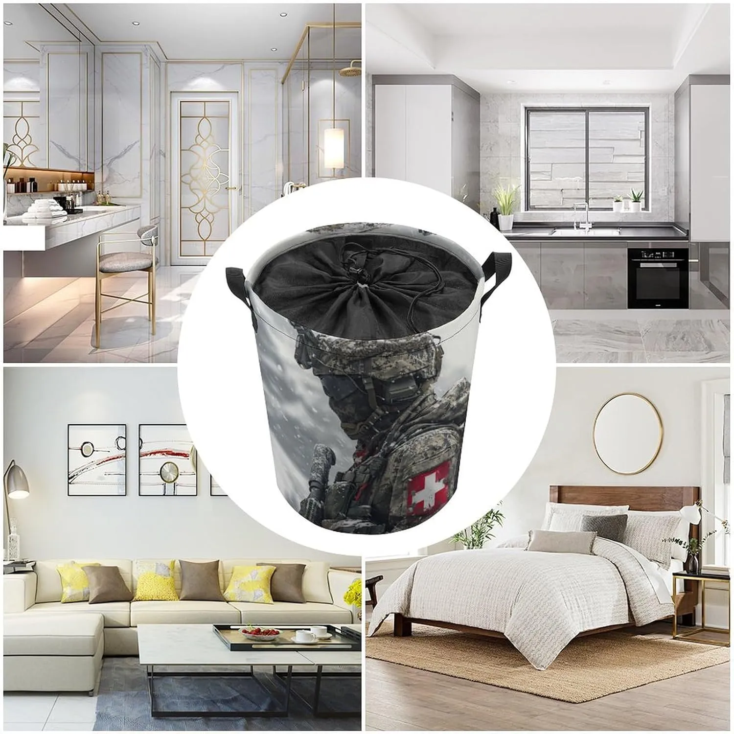 A Swiss Army Soldier Laundry Basket Comply to Modern Swiss Uniform Laundry Hamper Round Collapsible Drawstring Clothes Hamper for Bedroom Bathroom