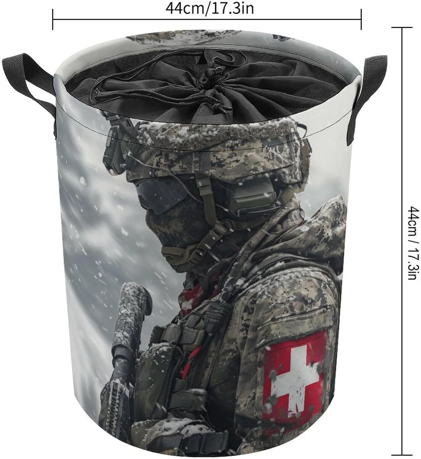 A Swiss Army Soldier Laundry Basket Comply to Modern Swiss Uniform Laundry Hamper Round Collapsible Drawstring Clothes Hamper for Bedroom Bathroom
