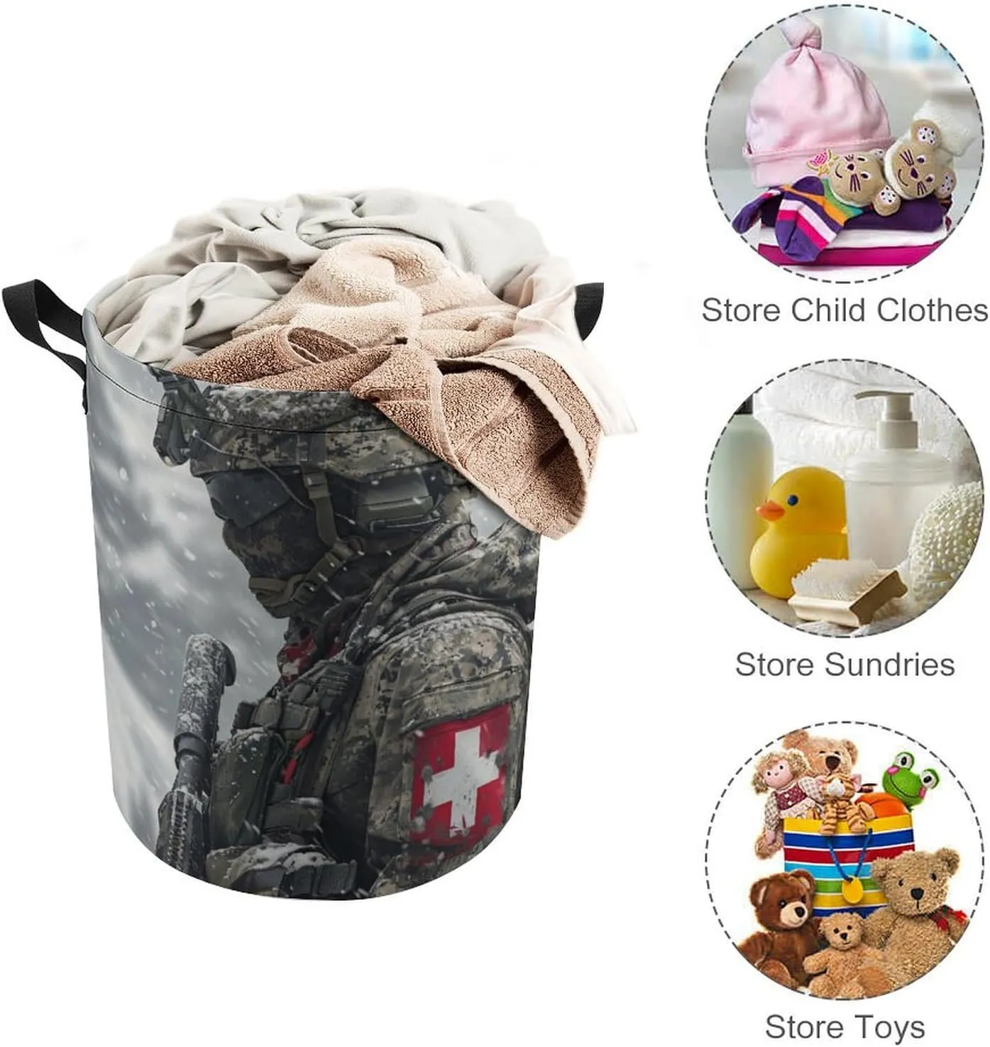 A Swiss Army Soldier Laundry Basket Comply to Modern Swiss Uniform Laundry Hamper Round Collapsible Drawstring Clothes Hamper for Bedroom Bathroom