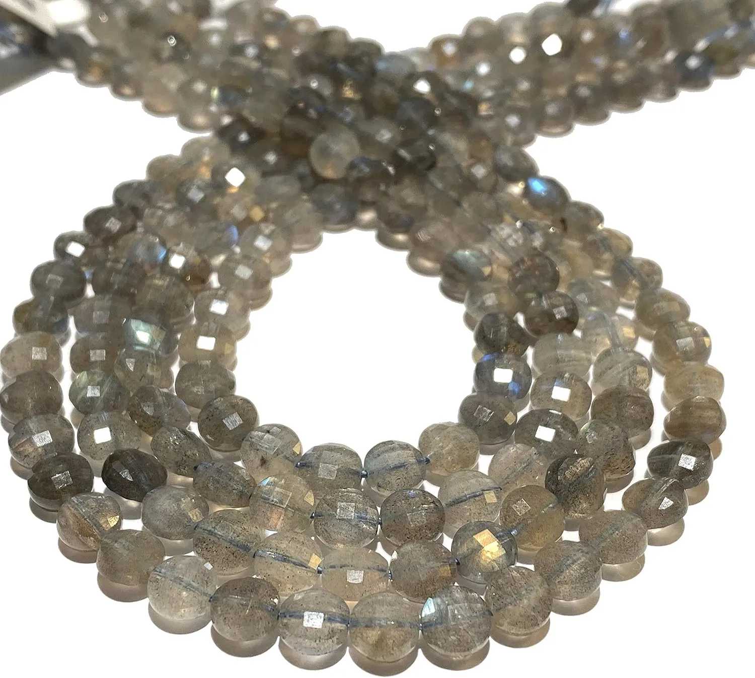 ABCGEMS Brazilian Blue-Flash Labradorite Beads (A Revolutionary Cutting Process- More Surfaces to Reflect Light) Micro-Faceted Diamond-Cut Checkerboard Coin 6-7mm