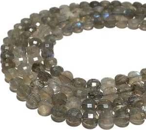 ABCGEMS Brazilian Blue-Flash Labradorite Beads (A Revolutionary Cutting Process- More Surfaces to Reflect Light) Micro-Faceted Diamond-Cut Checkerboard Coin 6-7mm
