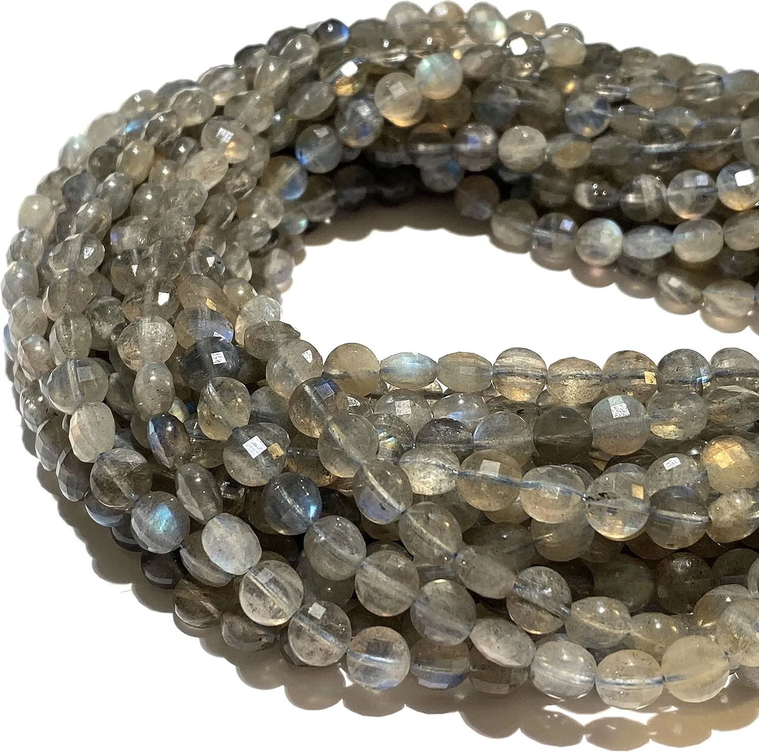 ABCGEMS Brazilian Blue-Flash Labradorite Beads (A Revolutionary Cutting Process- More Surfaces to Reflect Light) Micro-Faceted Diamond-Cut Checkerboard Coin 6-7mm