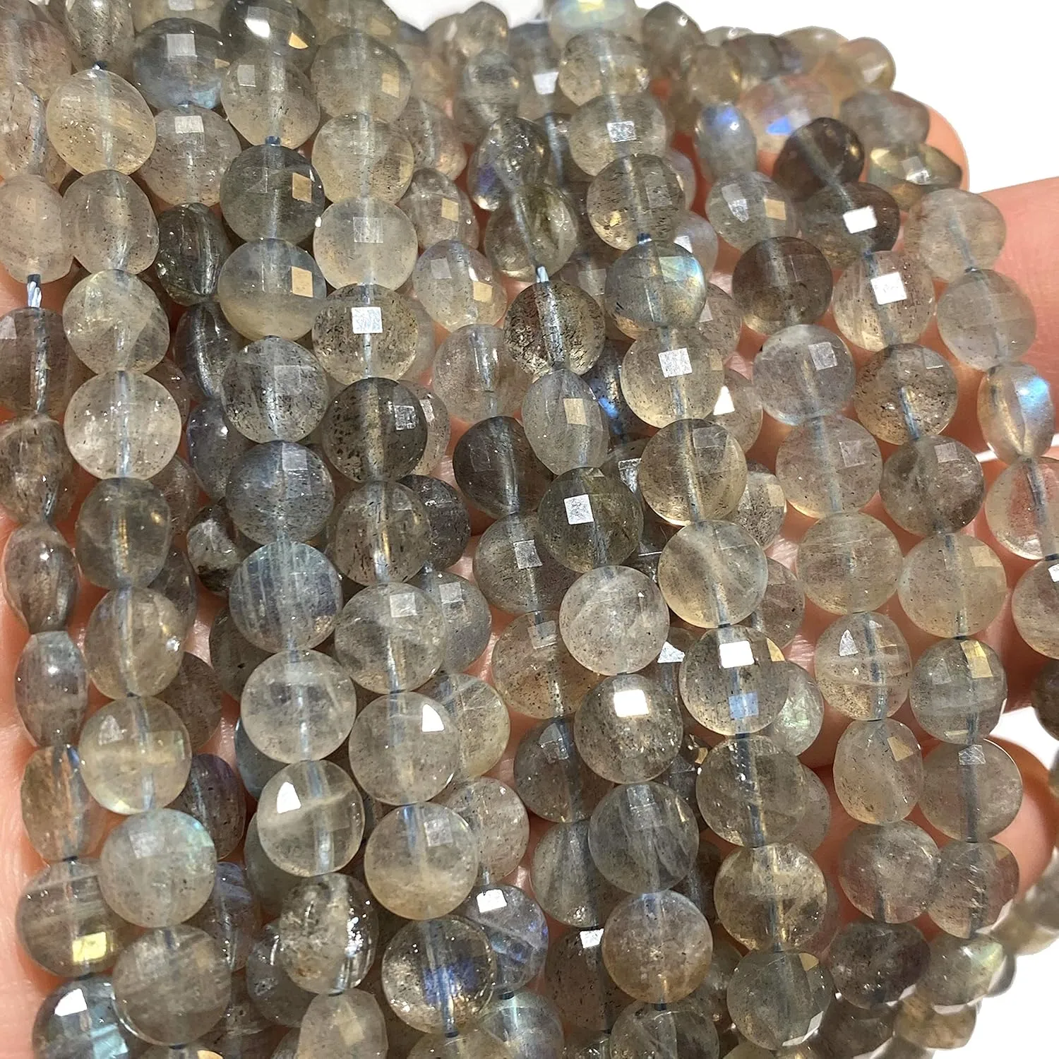 ABCGEMS Brazilian Blue-Flash Labradorite Beads (A Revolutionary Cutting Process- More Surfaces to Reflect Light) Micro-Faceted Diamond-Cut Checkerboard Coin 6-7mm