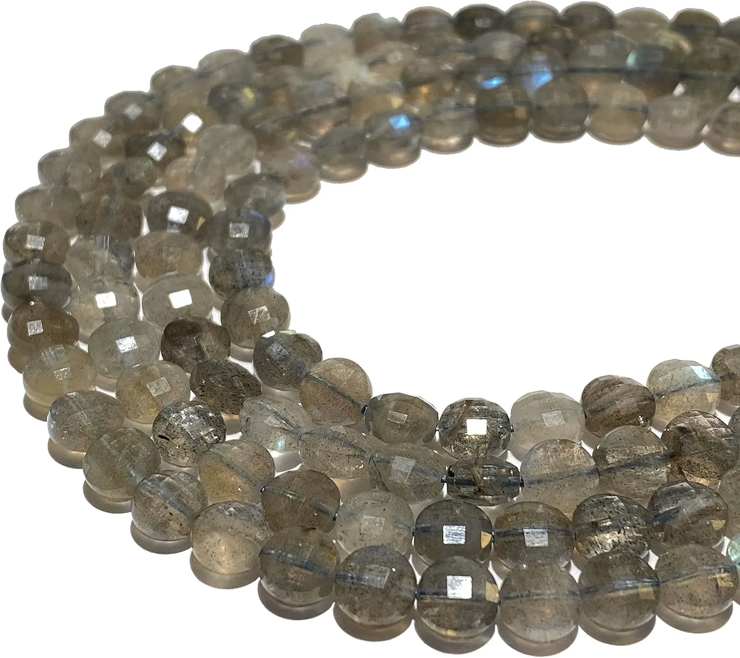 ABCGEMS Brazilian Blue-Flash Labradorite Beads (A Revolutionary Cutting Process- More Surfaces to Reflect Light) Micro-Faceted Diamond-Cut Checkerboard Coin 6-7mm