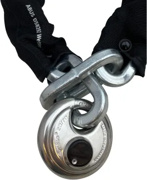 ABUS Hardened Steel 10KS 2 Foot x 5/16" Thick Square Security Chain with ABUS 20/80 Diskus Stainless Steel Padlock with 3/8" Shackle for Bikes, Containers, Trailers, Motorcycles and Personal use…