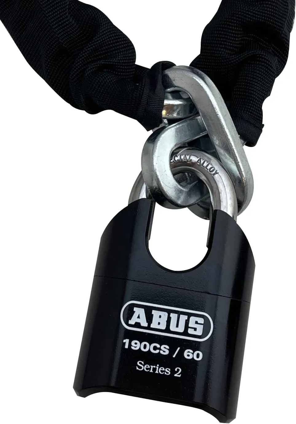 ABUS Hardened Steel 10KS 6 Foot x 5/16" Thick Square Security Chain with ABUS 190CS/60 High Security Solid Steel Combination Padlock, for Bikes, Containers, Trailers, ATV's, Motorcycle