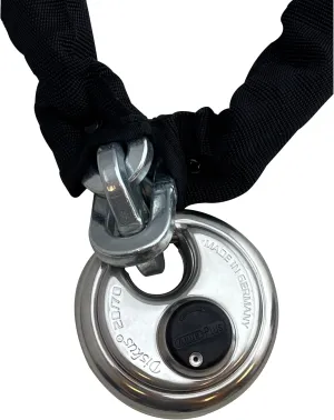 ABUS Hardened Steel 8KS 2 Foot x 5/16" Thick Square Security Chain with ABUS 20/70 Diskus Stainless Steel Padlock with 3/8" Shackle for Bikes, Containers, Trailers, ATV's, Motorcycles and Personal use