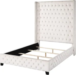 Acme Fabrice Tufted Velvet Queen Bed with Nailhead Trim in Beige