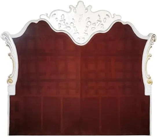 Acme Furniture Faux Leather Eastern King Bed, Two Tone Ivory and Antique Pearl