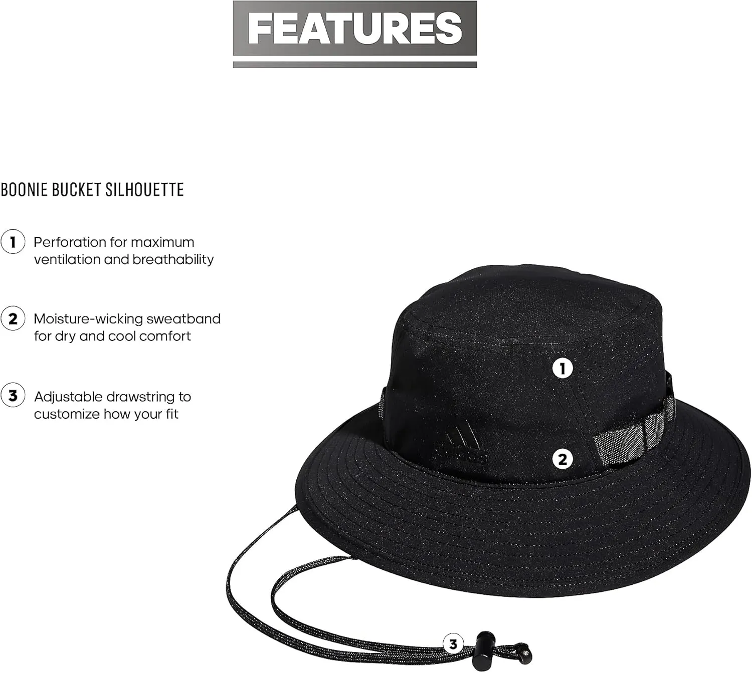 adidas Men's Victory Bucket Hat outdoors and sideline wide brim style for sun protection