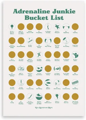 Adrenaline Junkie Crazy Bucket List Ideas Scratch Art Wall Poster - 48 Breathtaking Activities Scratch Off Poster Travel Must Haves, Gift for Travelers and Adventurers, Adventure Decor Beige 24" x 17"