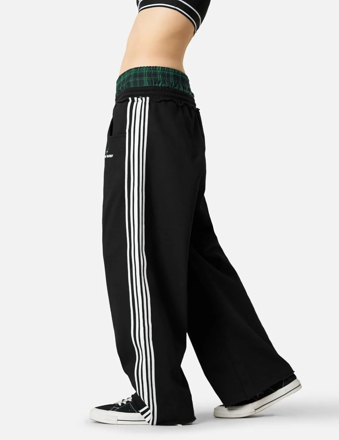 Aelfric Eden Baggy Wide Leg Sweatpants for Women Plaid Patchwork Sweat Pants Loose Long Pants with Pockets