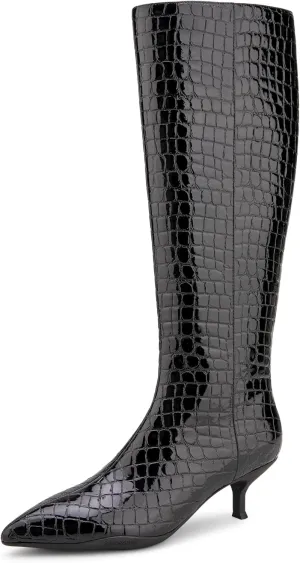Aerosoles Women's Loano Knee High Boot, Black Croco Faux Leather, 9