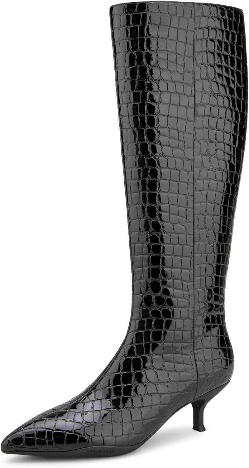 Aerosoles Women's Loano Knee High Boot, Black Croco Faux Leather, 9