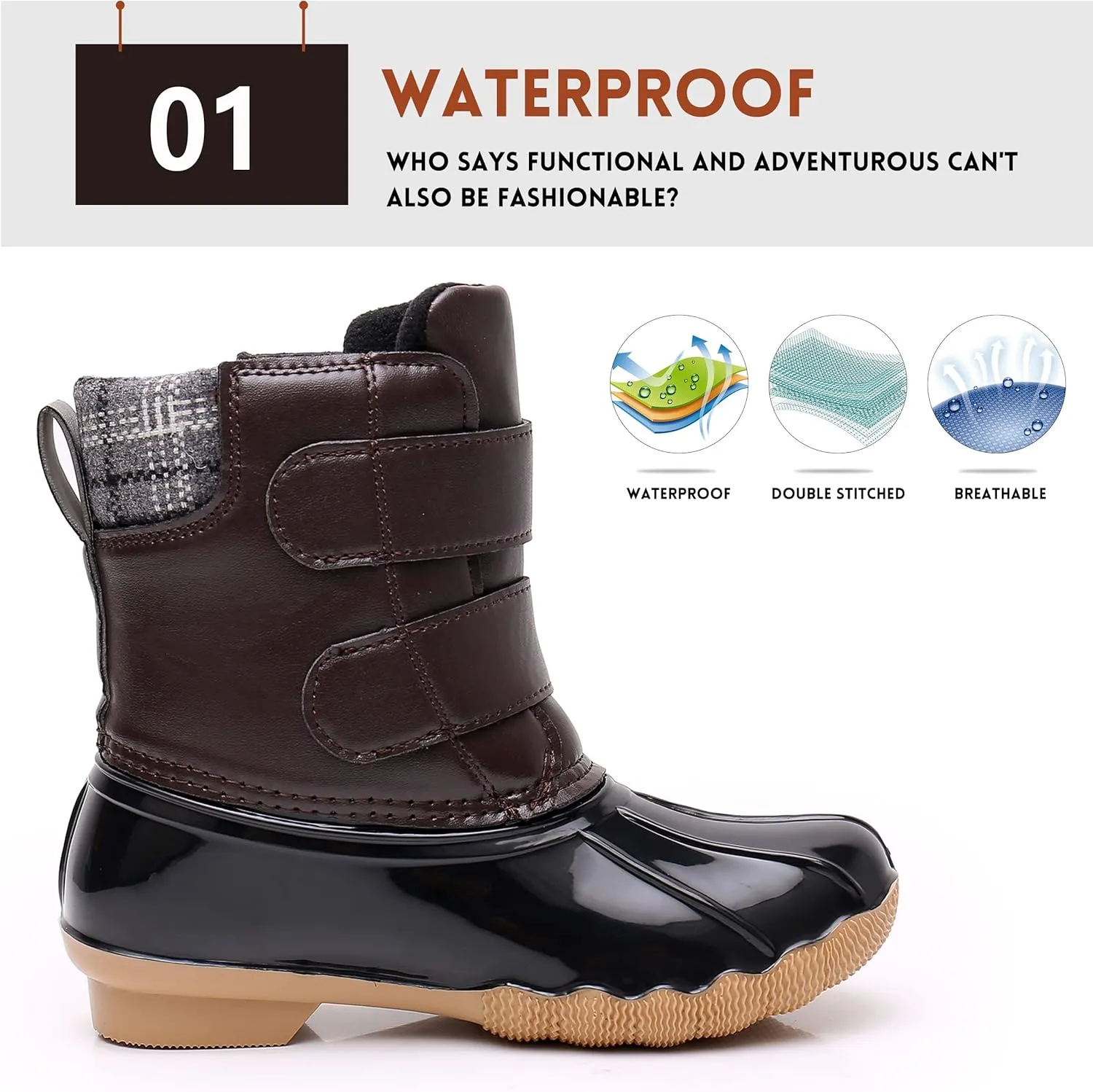 Ahannie Kids Boys Girls Winter Duck Boot, Youth Outdoor Two Tone Fashion Waterproof Rain Boot (Toddler/Little Kid/Big Kid)