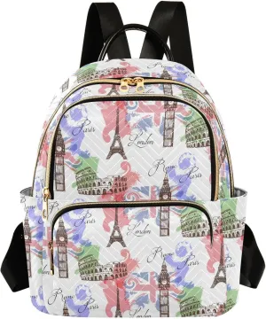 ALAZA Eiffel Tower Big Ben Famous Landmarks Of Europe Women Backpack Purse Shoulder Bag