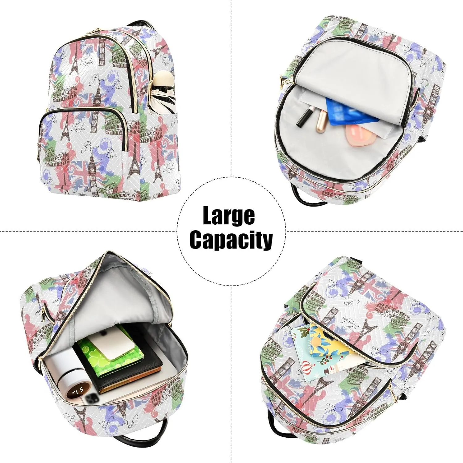 ALAZA Eiffel Tower Big Ben Famous Landmarks Of Europe Women Backpack Purse Shoulder Bag
