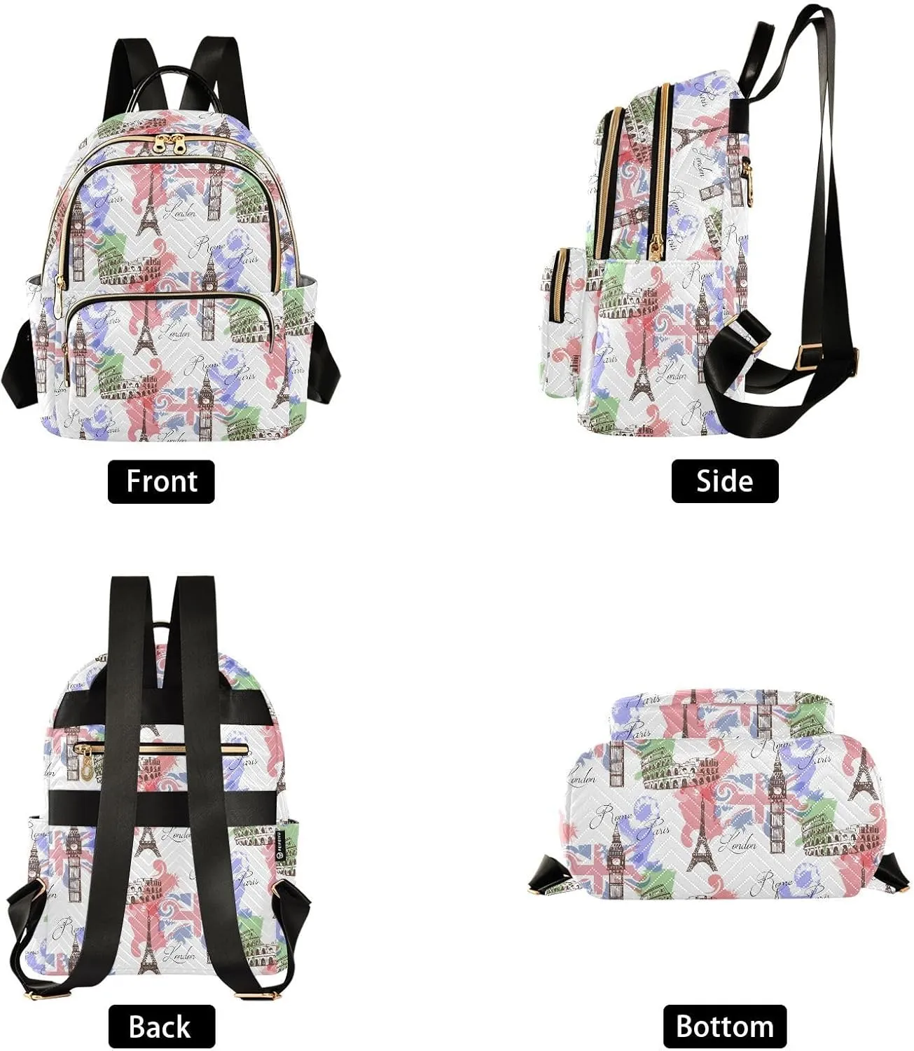 ALAZA Eiffel Tower Big Ben Famous Landmarks Of Europe Women Backpack Purse Shoulder Bag