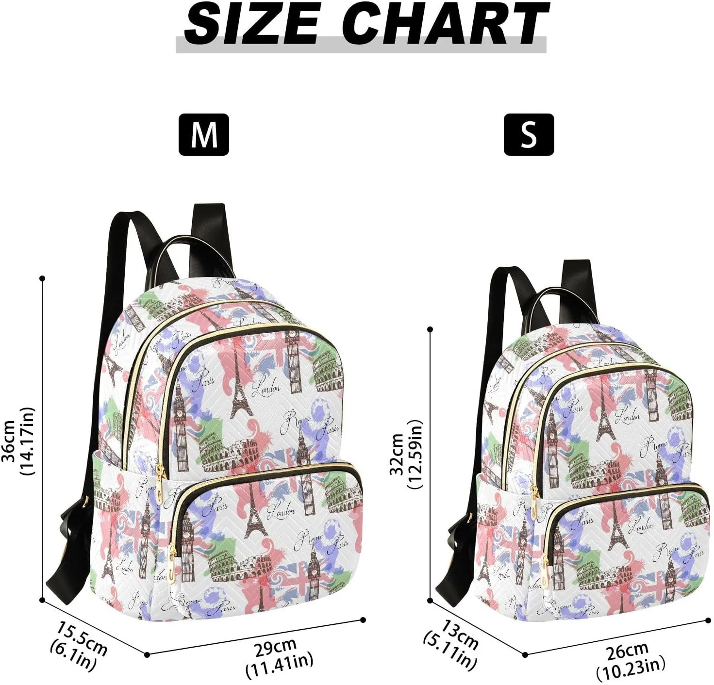 ALAZA Eiffel Tower Big Ben Famous Landmarks Of Europe Women Backpack Purse Shoulder Bag