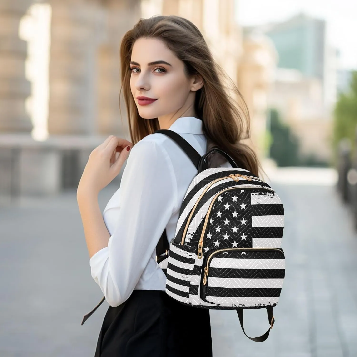ALAZA Grunge Usa American Flag White & Black Mini Backpack Purse for Women Travel Bag Fashion Daypack Back Pack Shoulder Bag