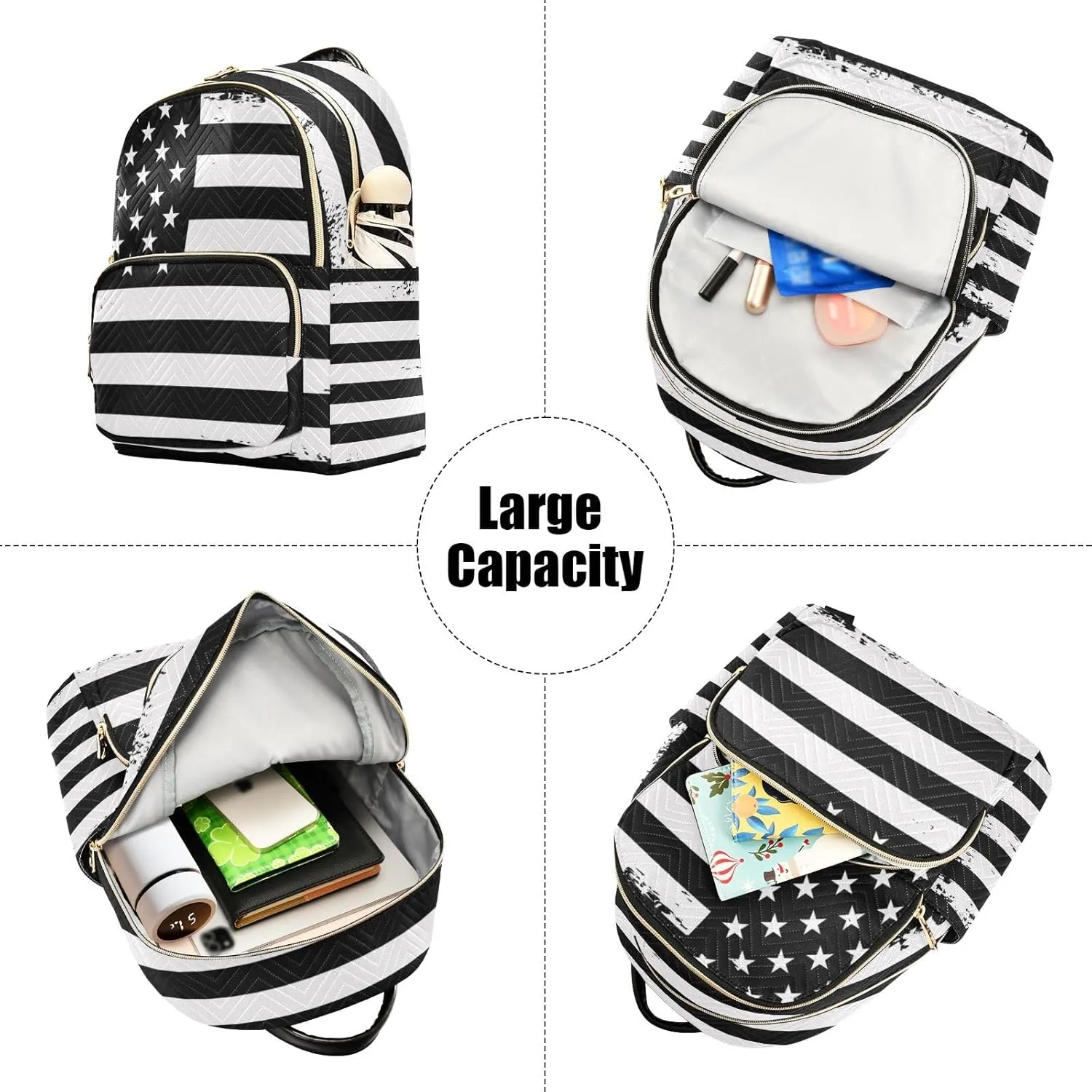 ALAZA Grunge Usa American Flag White & Black Mini Backpack Purse for Women Travel Bag Fashion Daypack Back Pack Shoulder Bag