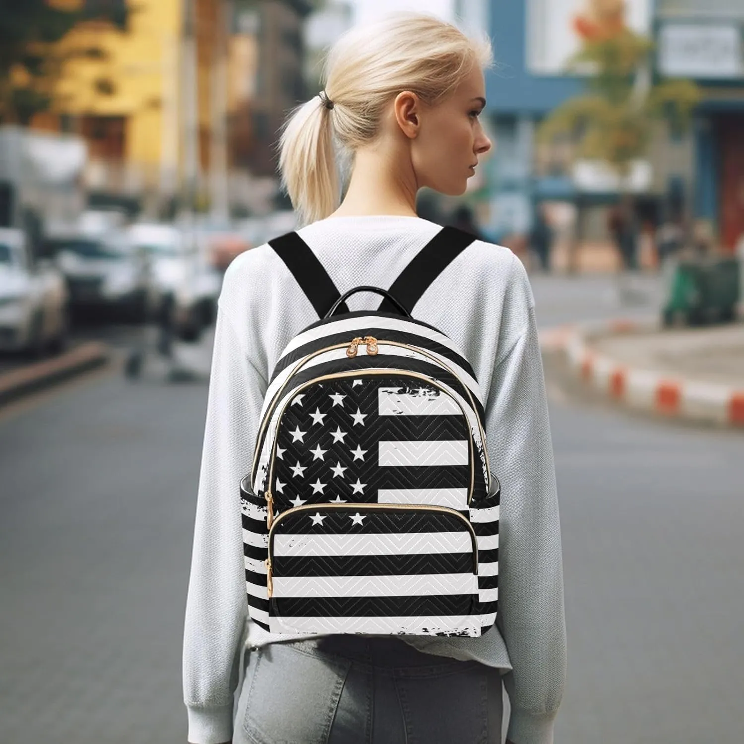 ALAZA Grunge Usa American Flag White & Black Mini Backpack Purse for Women Travel Bag Fashion Daypack Back Pack Shoulder Bag