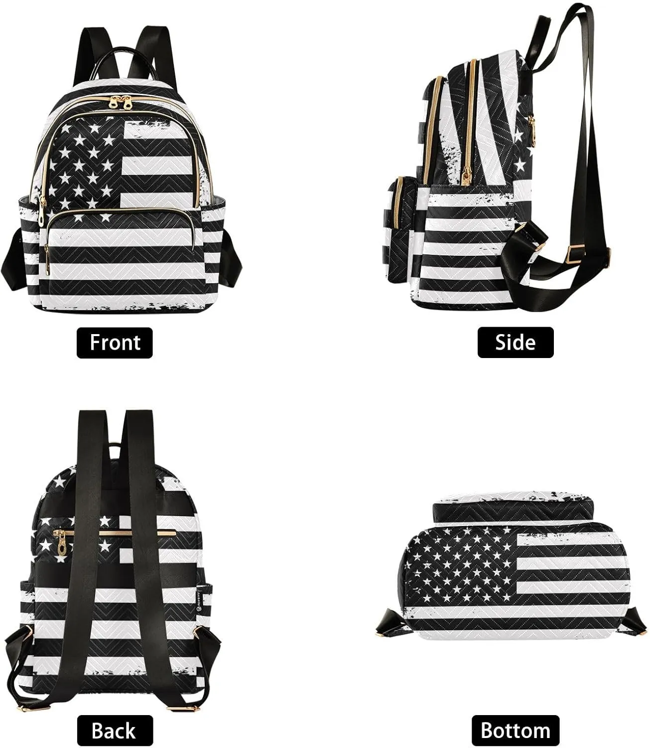 ALAZA Grunge Usa American Flag White & Black Mini Backpack Purse for Women Travel Bag Fashion Daypack Back Pack Shoulder Bag
