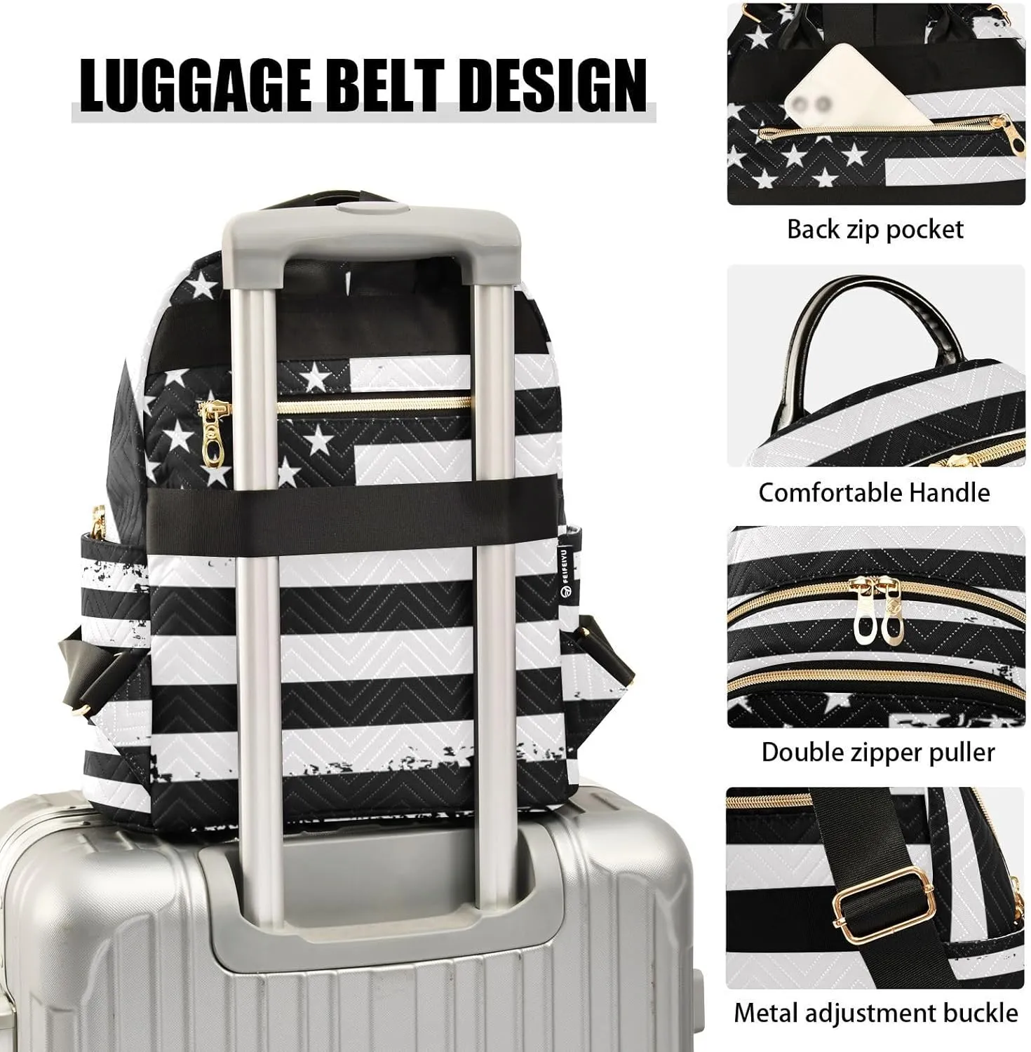 ALAZA Grunge Usa American Flag White & Black Mini Backpack Purse for Women Travel Bag Fashion Daypack Back Pack Shoulder Bag